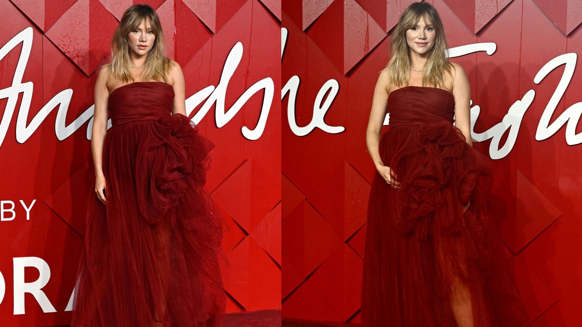 Pregnant Suki Waterhouse Looks Radiant in Red Tulle Gown at 2023 British  Fashion Awards