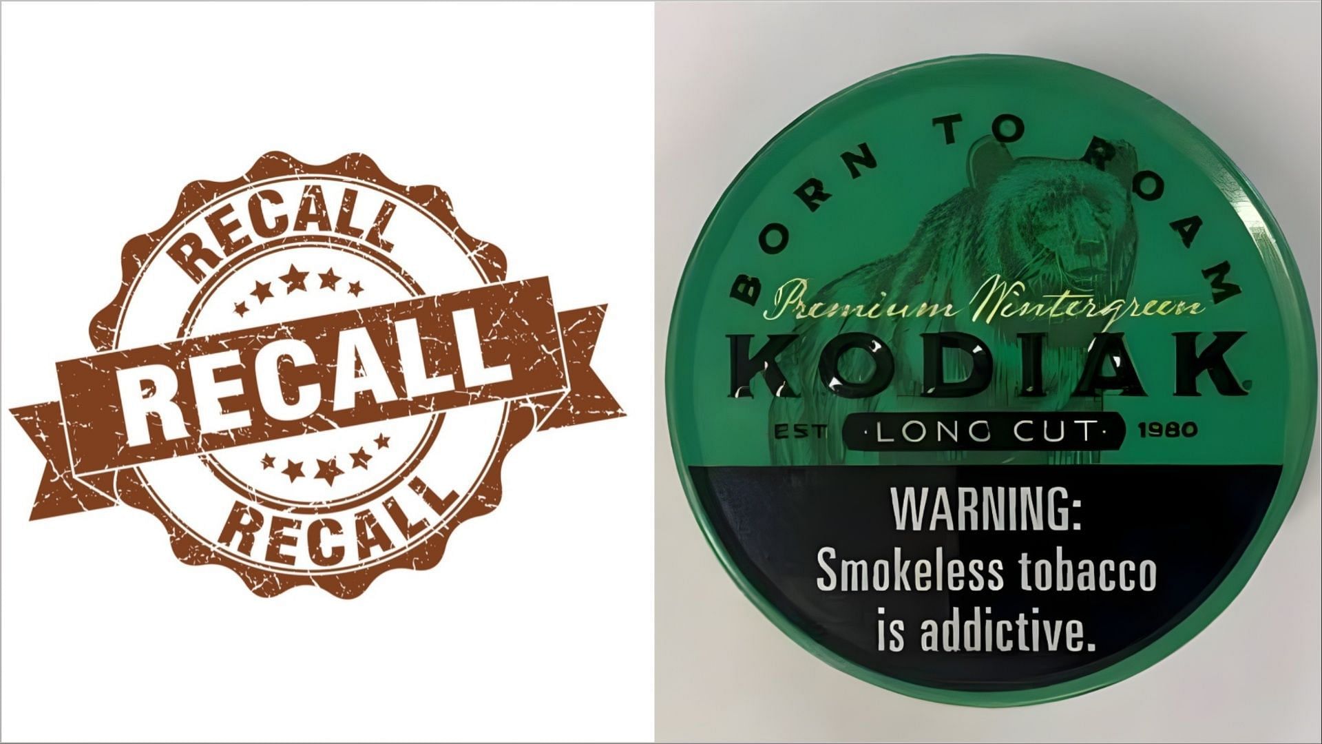 The American Snuff Company recalls Kodiak Premium Wintergreen Longcut Tobacco over extraneous material contamination concern (Image via FDA)