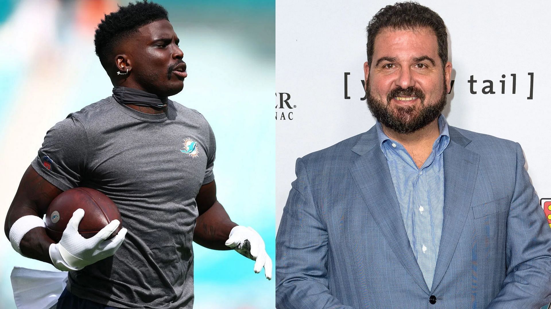 Miami Dolphins wide receiver Tyreek Hill and sports show host Dan Le Batard (Image credit: Jason Koerner/Getty Images)