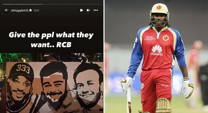 “Give the ppl what they want” – Chris Gayle reacts to his random RCB poster with Virat Kohli and AB de Villiers