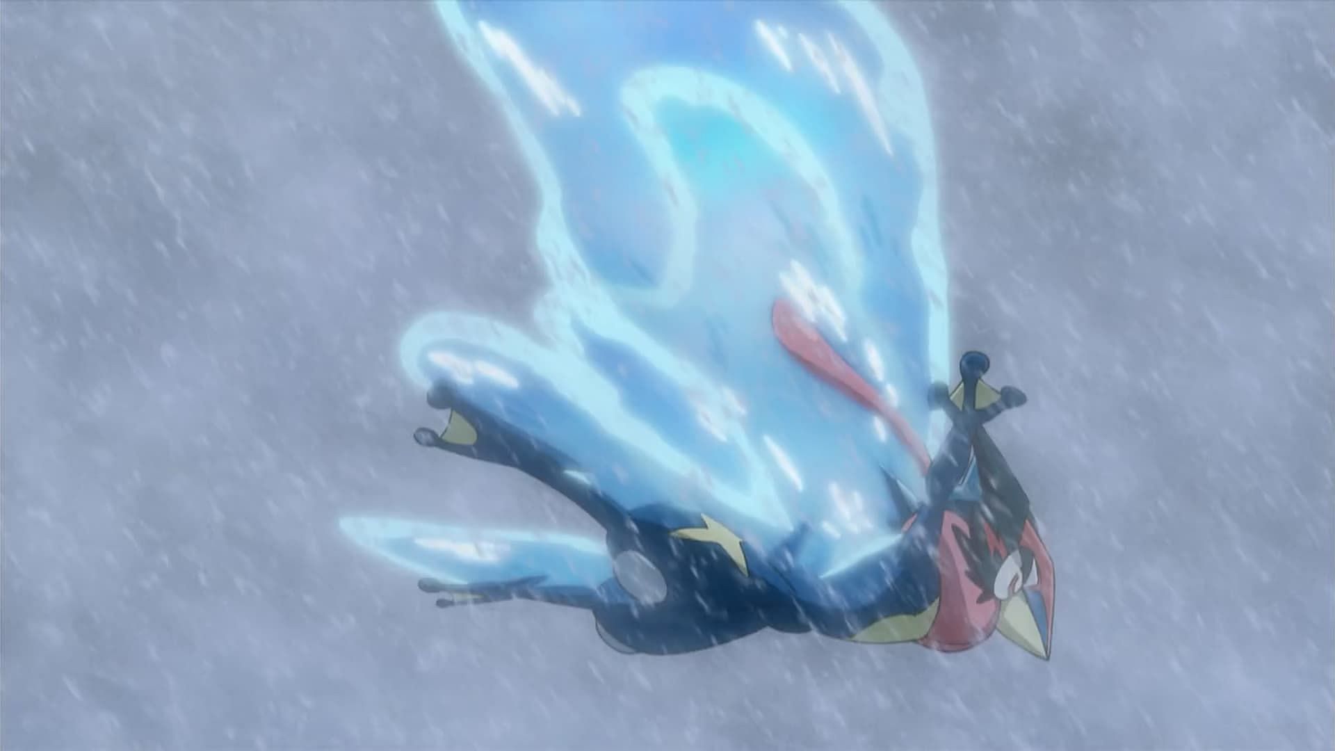 Ash-Greninja jumps off to save a Spewpa (Image via The Pokemon Company)