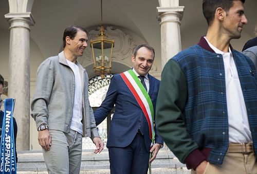 Rafael Nadal and Novak Djokovic during the ATP Finals 2022 photoshoot in Turin