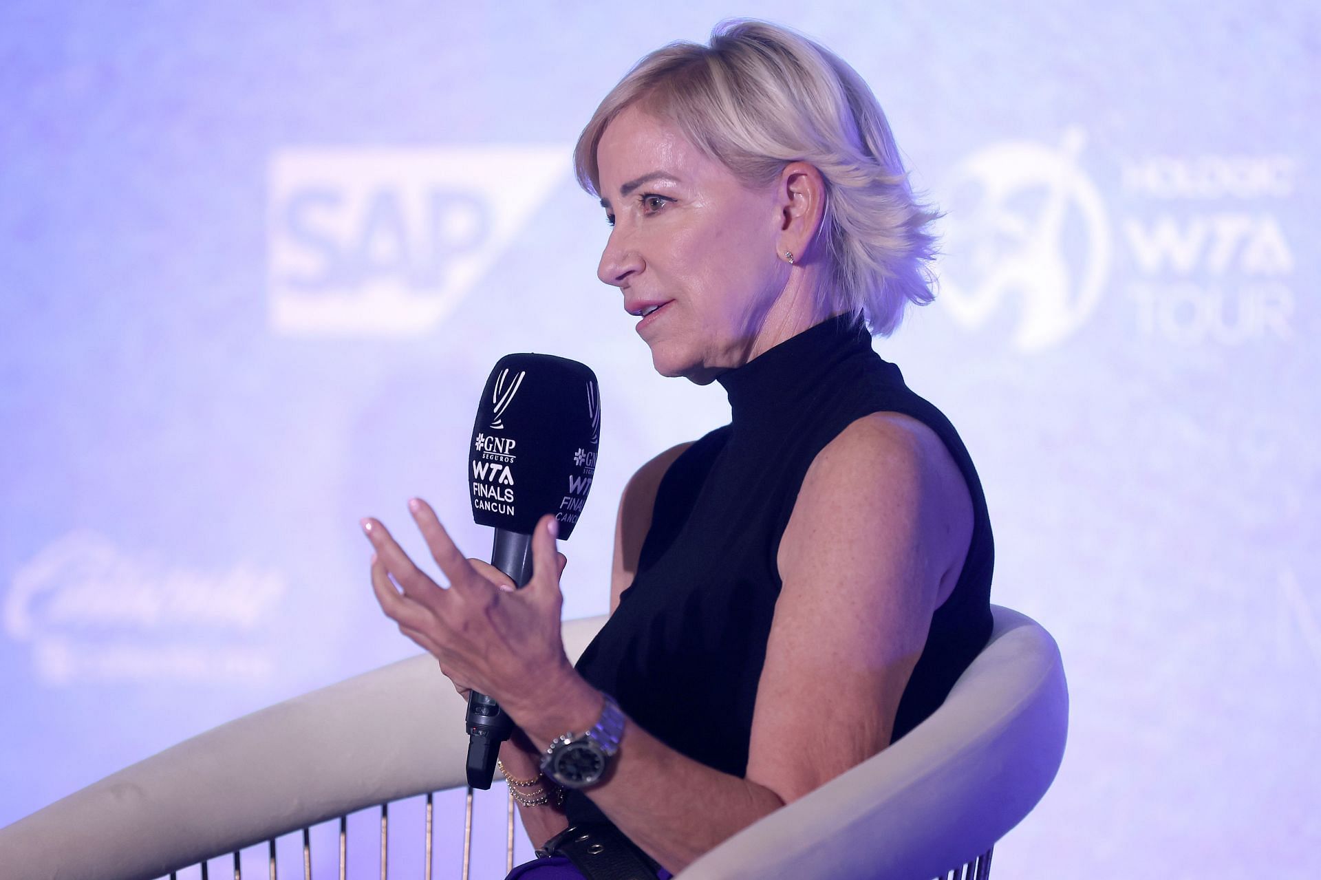 Former WTA player Chris Evert fields questions from the media - Getty Images