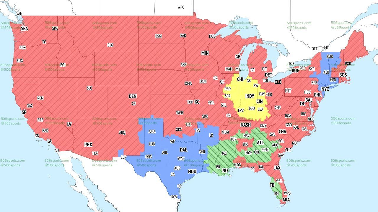 CBS TV Coverage Map (early games). Credit: 506Sports