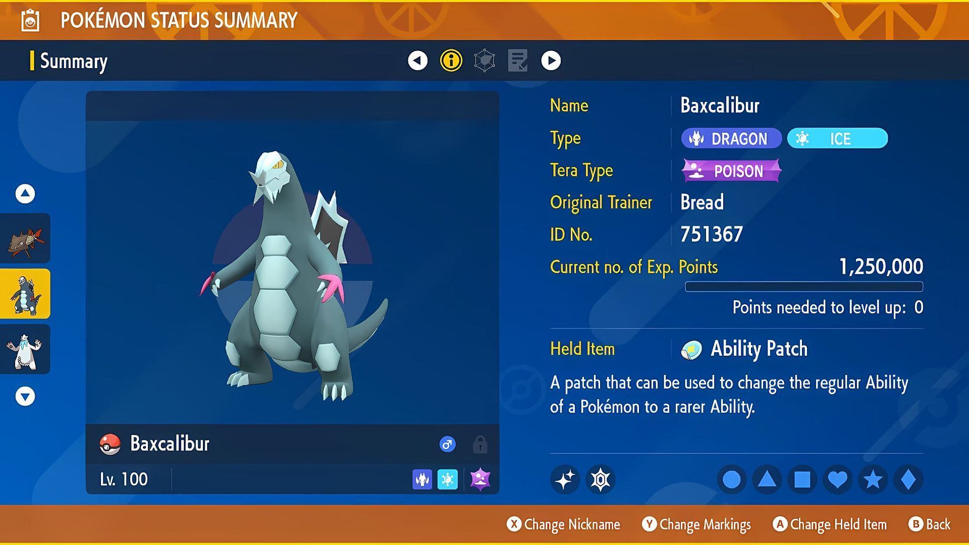 Shiny Baxcalibur may be caught using a Shiny Dragon Sandwich in Pokemon Scarlet and Violet (Image via TPC)