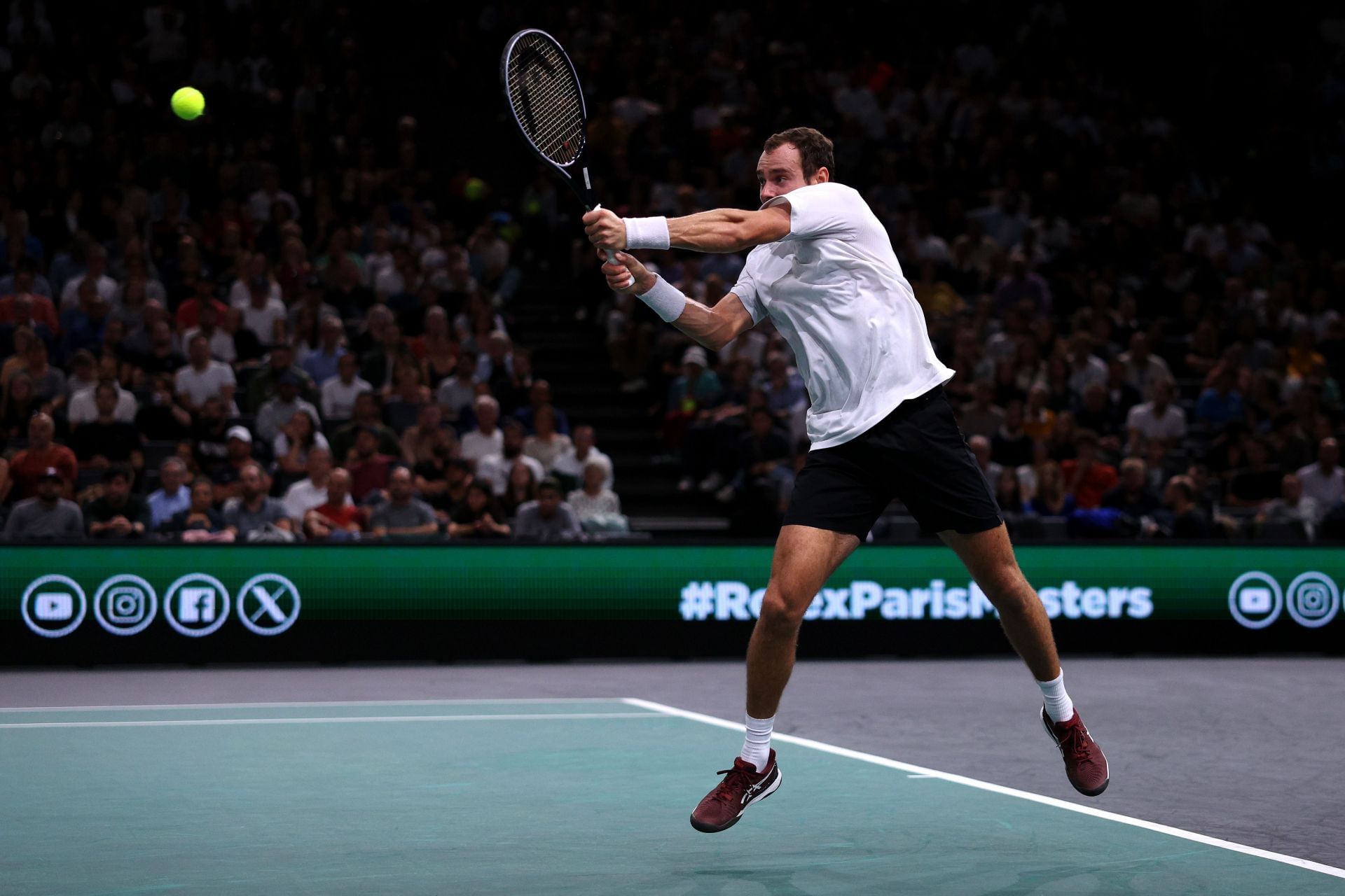 Roman Safiullin in action at Rolex Paris Masters