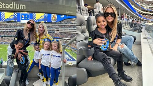 Khloe Kardashian and Matthew Stafford's wife at the Ravens-Rams game (via @khlokardishian official IG)