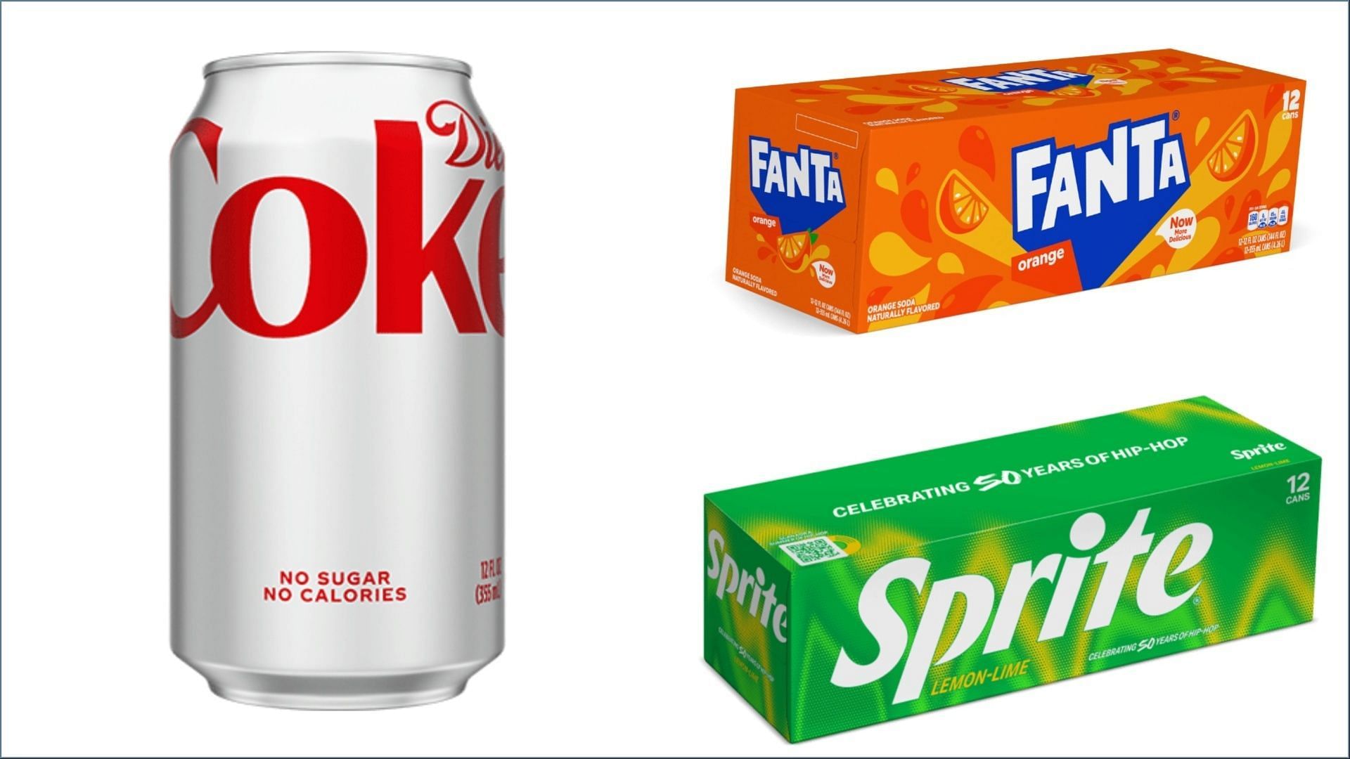 The recalled Fanta Orange, Diet Coke, and Sprite cans may contain foreign materials (Image via Coca-Cola)
