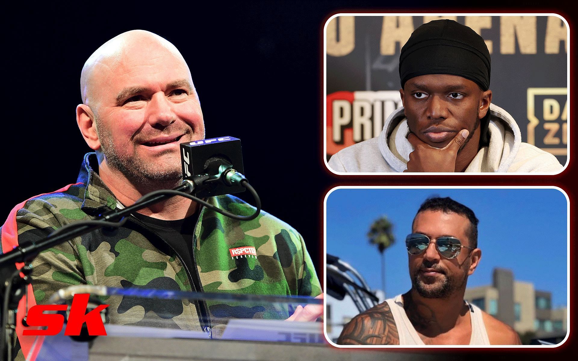 Dana White (Left) KSI &amp; Mams Taylor (Inset) [Images via: Getty and @mamstaylor on Instagram]