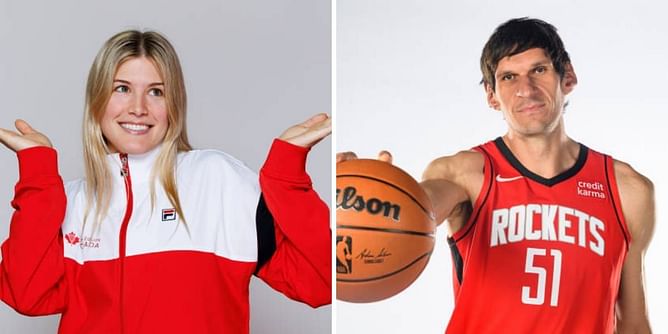 "No way these are real size" - Eugenie Bouchard reacts to Serbian basketball player Boban Marjanovic holding UNO cards