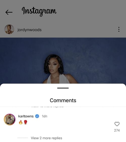 Karl-Anthony Towns' comment on Jordyn's photo