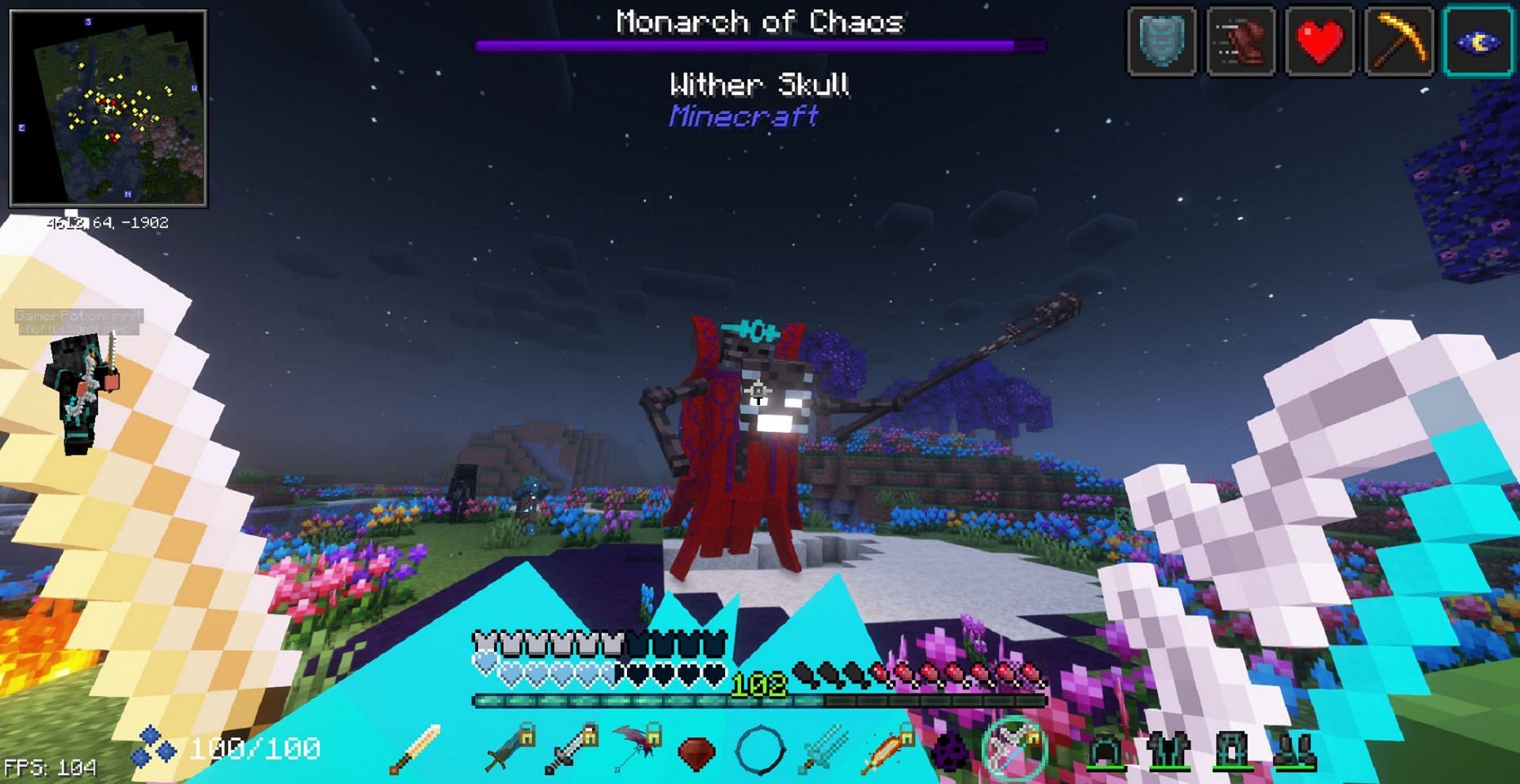 Un joueur de Minecraft affronte le modpack Monarch of Chaos in the Dark RPG (Image via GamerPotion/CurseForge)