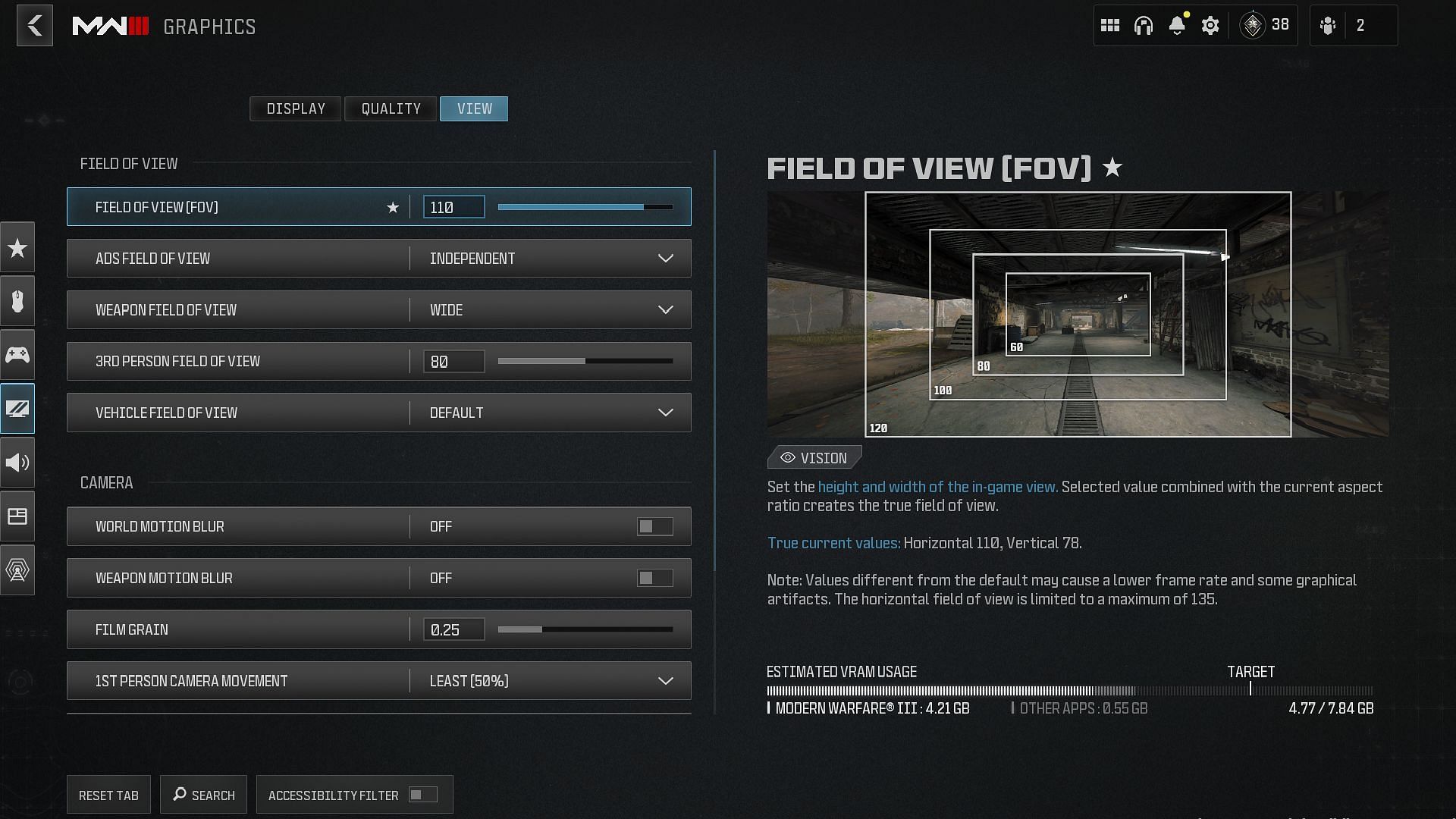 Graphics settings View tab (Image via Activision)