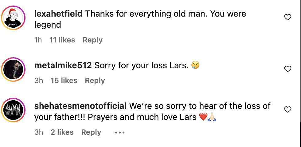 Social media users mourn the passing away of Metallica drummer, Lars Ulrich&#039;s father (Image via Instagram)