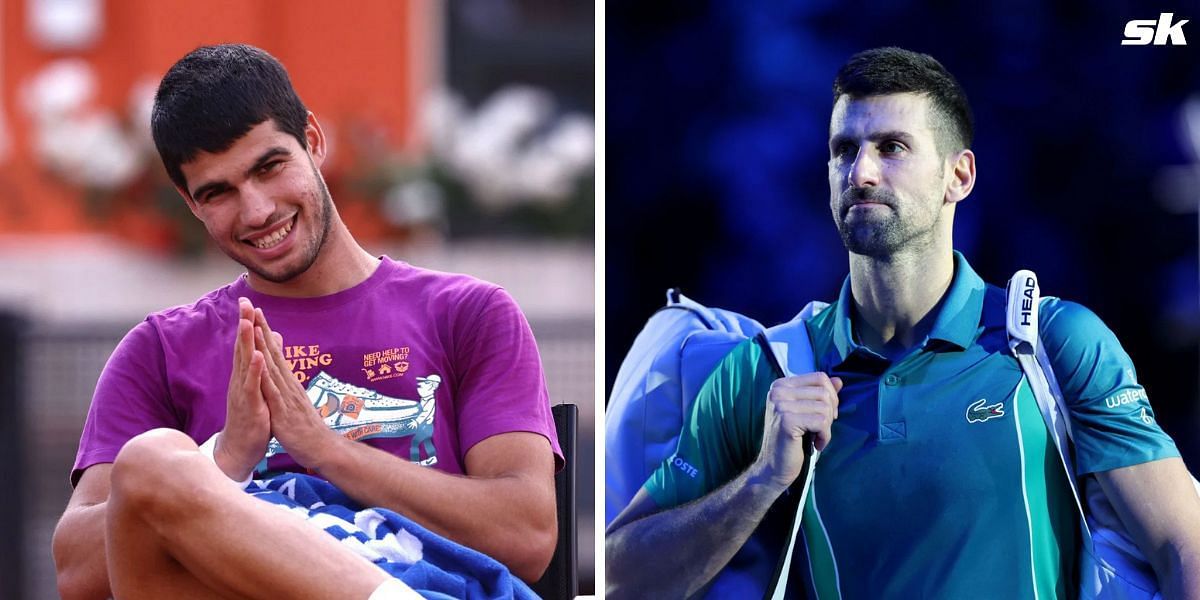 Carlos Alcaraz (L) and Novak Djokovic (R)