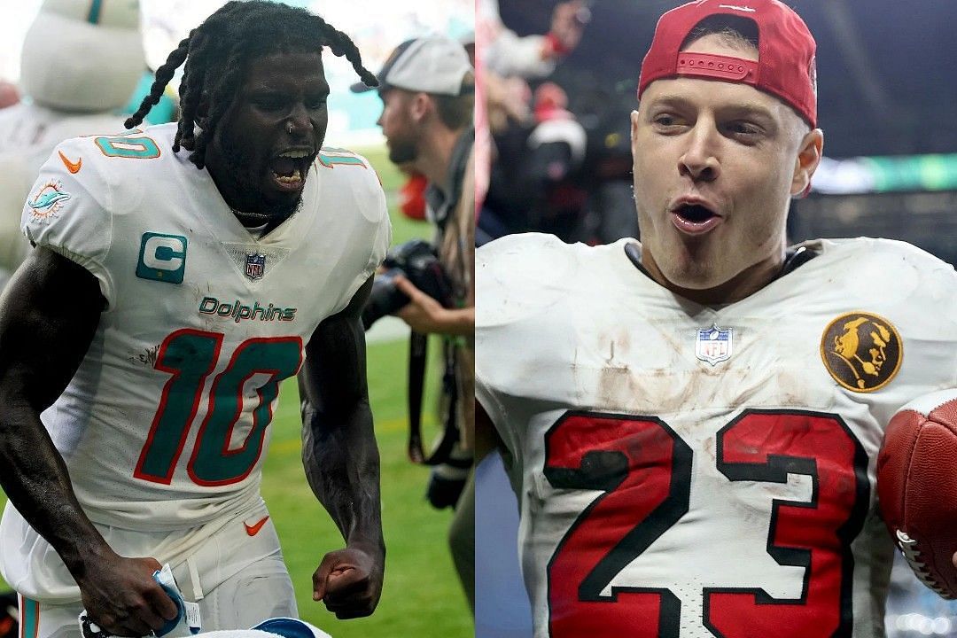 Tyreek Hill, left, Christian McCaffrey, right 