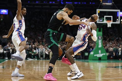 Jayson Tatum of the Boston Celtics against the Philadelphia 76ers