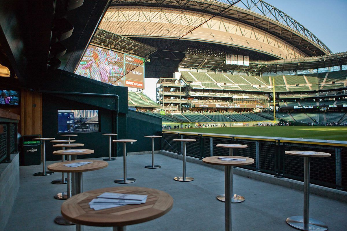 Inside the stadium, seating is available at an open restaurant at T-mobile park