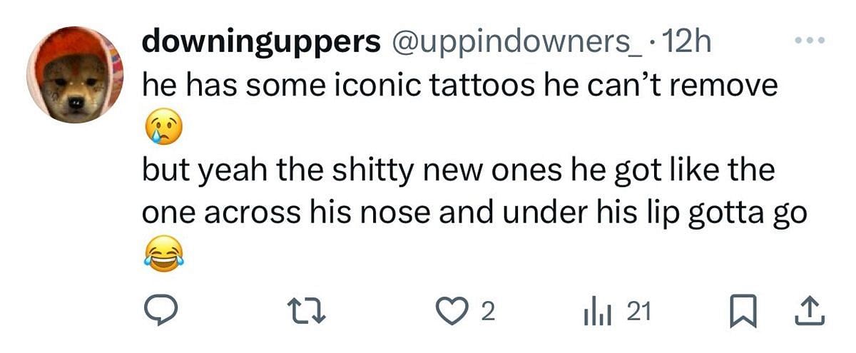 Others believe the rapper&#039;s tattoos are iconic (uppindowners_ on X)