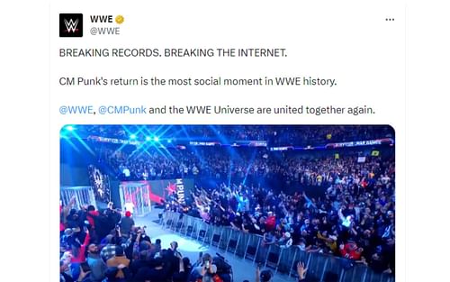 Tweet regarding CM Punk's WWE return.