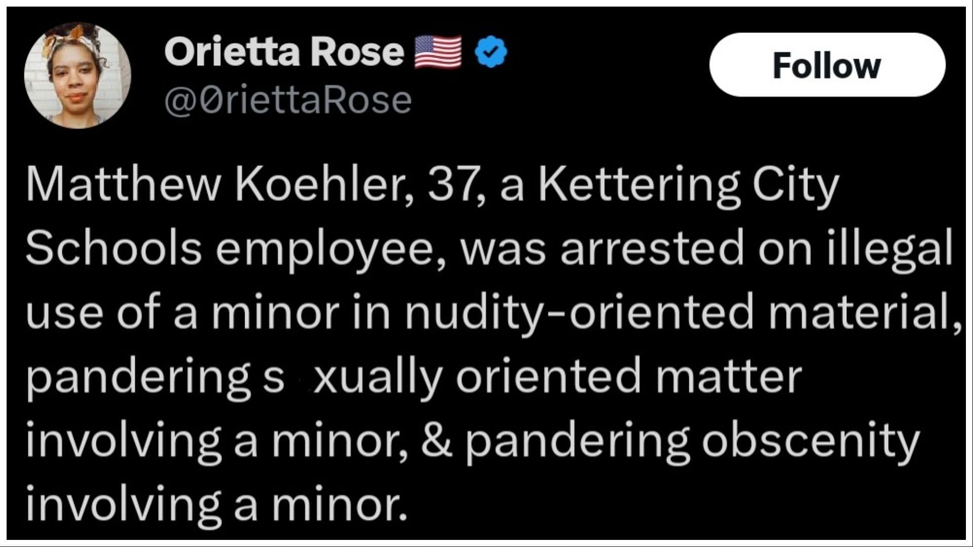 Koehler had allegedly touched the student inappropriately (Image via @OriettaRose/X)