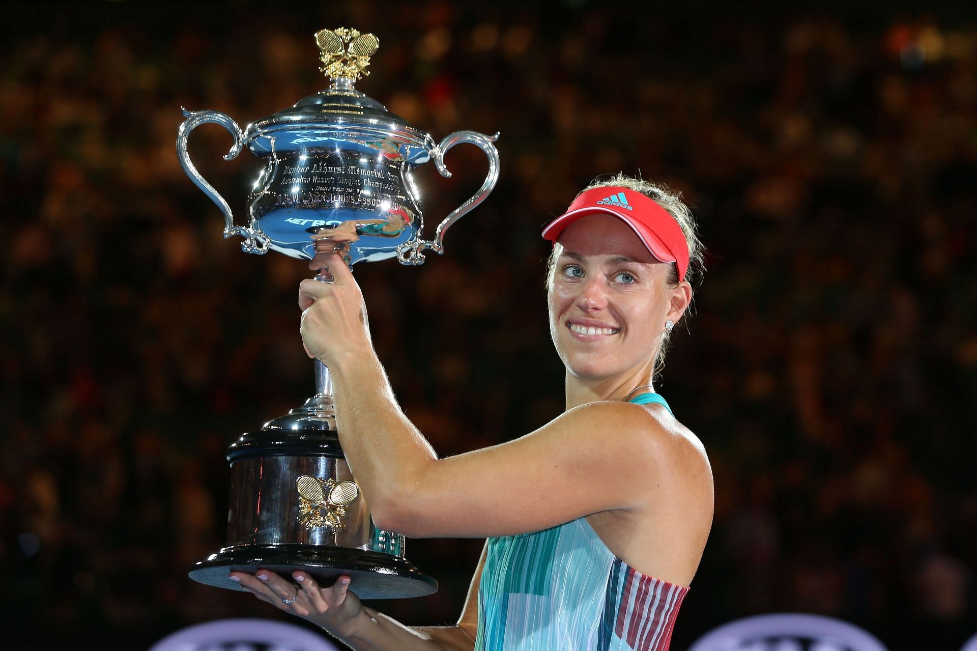 Angelique Kerber pictured with the 2016 Australian Open trophy