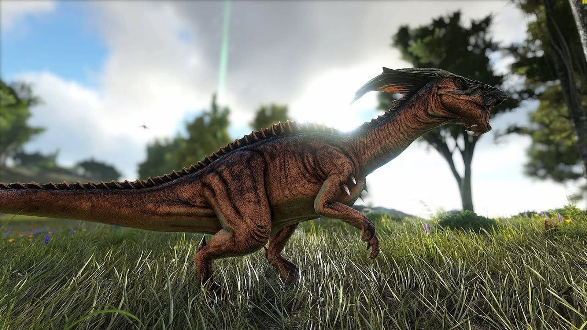 The Parasaur in the grasslandns in ARK Survival Ascened