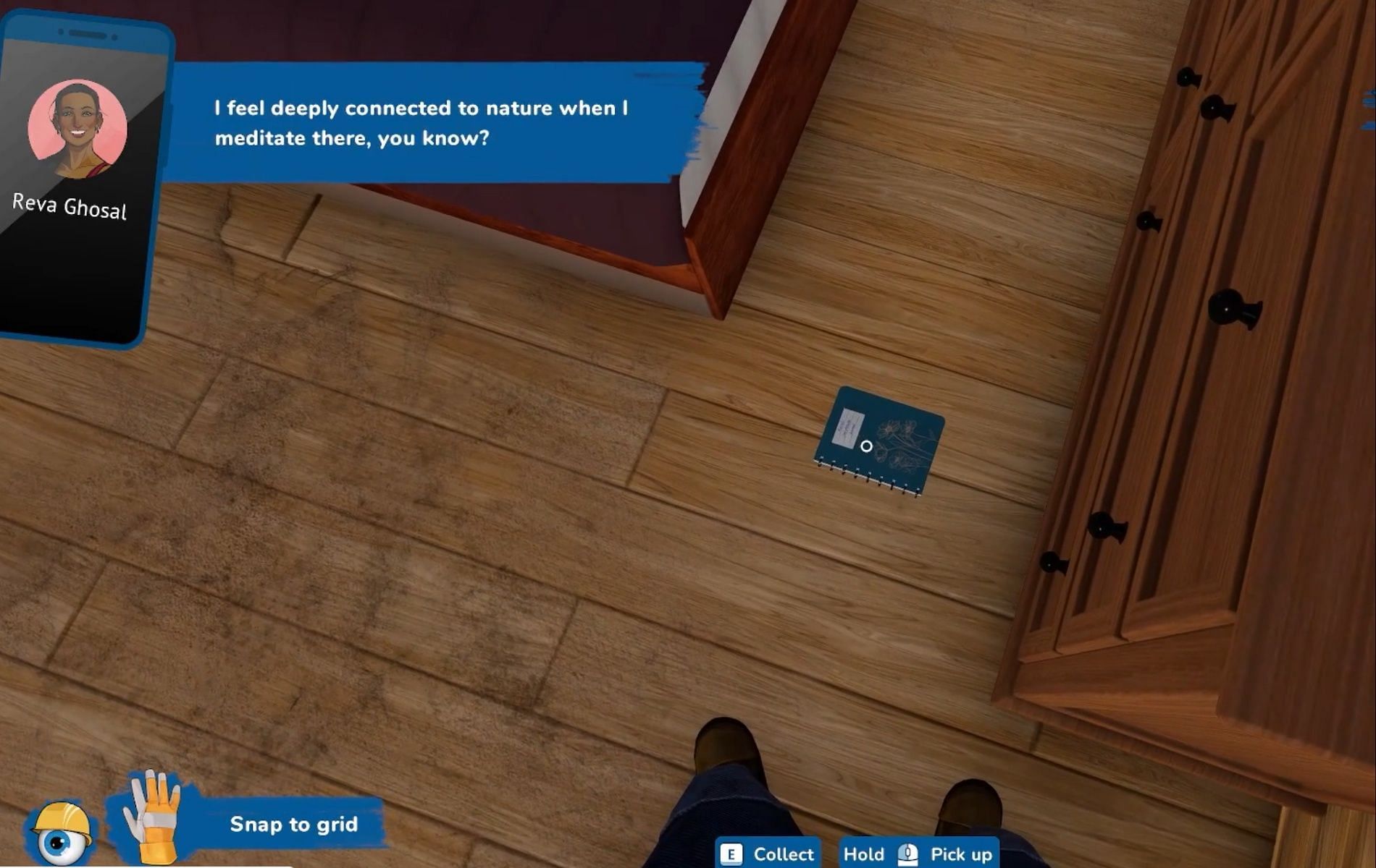 Find Reva&#039;s Lost Journal on the floor (Image via House Flipper 2)