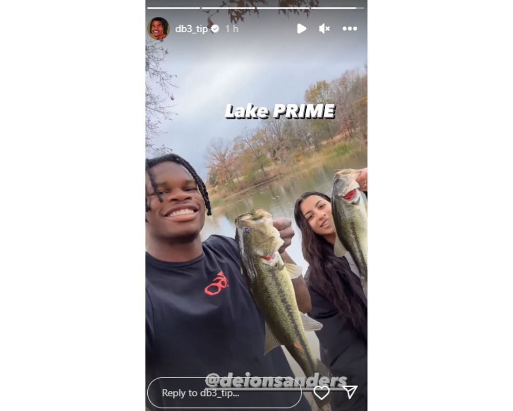 Deion Sanders: PHOTOS: Colorado Safety Travis Hunter and GF Leanna spend a  fun day fishing at Deion Sanders' Lake Prime
