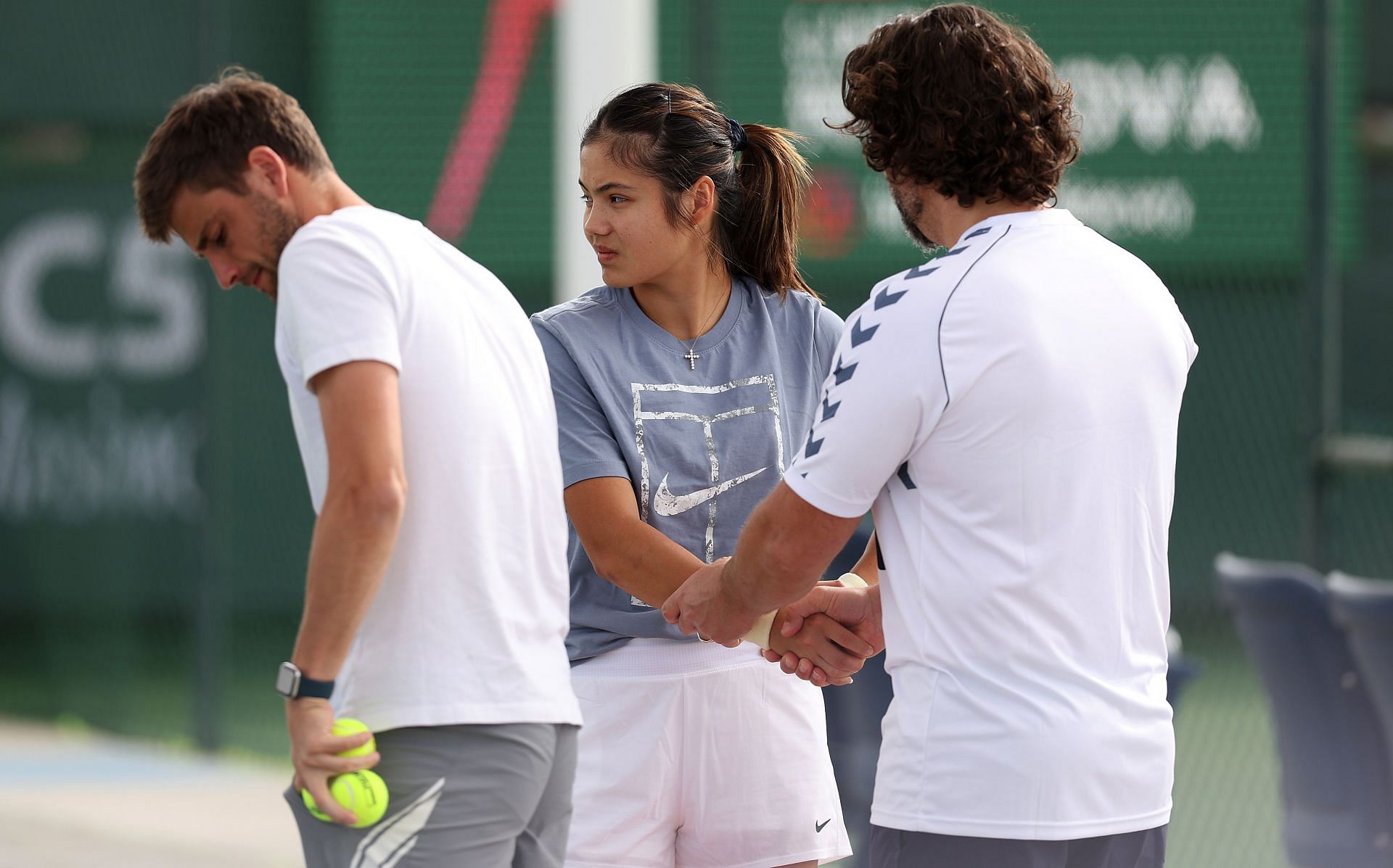 Emma Raducanu during a practice session at the BNP Paribas Open.