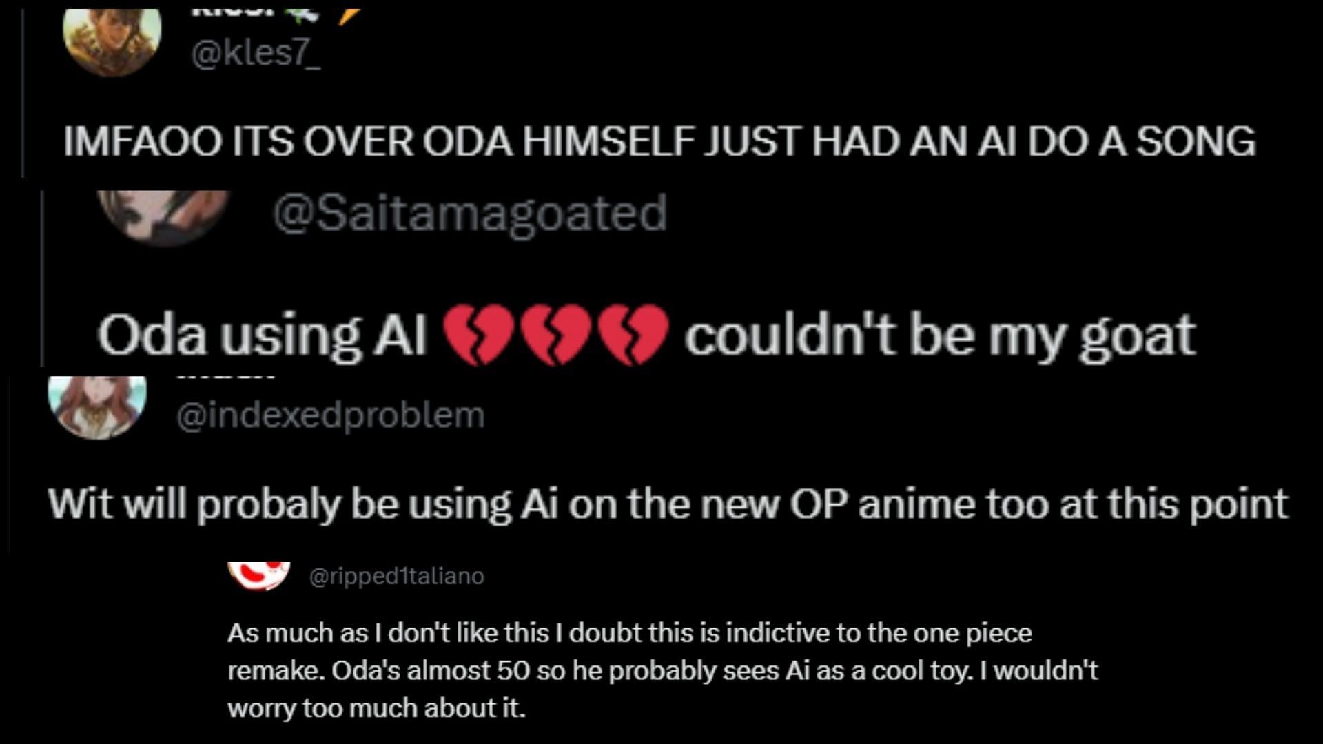 Fan reactions to One Piece mangaka Eiichiro Oda&#039;s use of AI (Image via X)