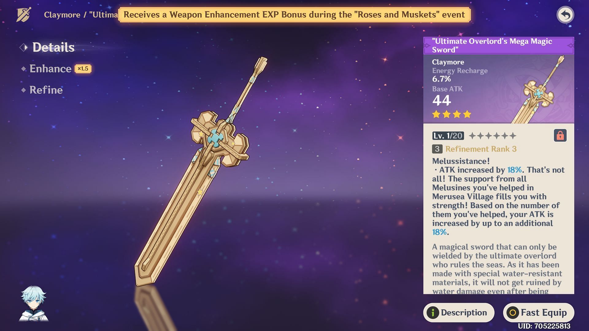 Ultimate Overlord&#039;s Mega Magic Sword, as seen in-game (Image via HoYoverse)