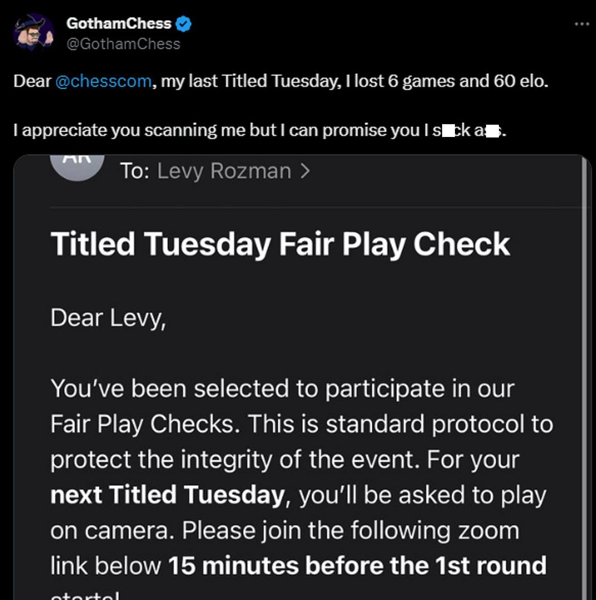 I suck a**” - GothamChess hilariously responds to Chess.com after they want  to check his account for cheating protocol