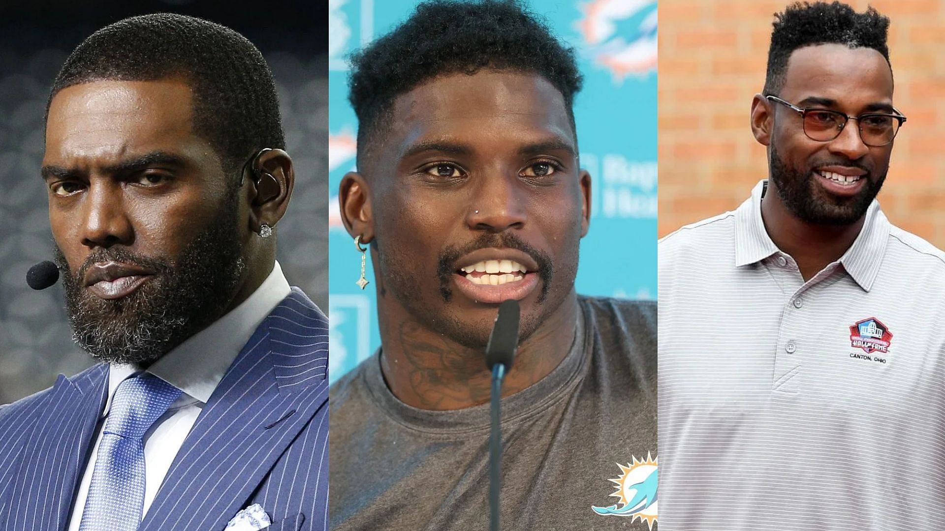 NFL wide receivers Randy Moss, Tyreek Hill, and Calvin Johnson