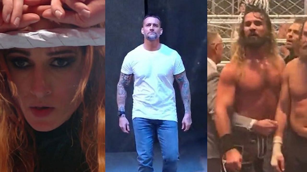 Becky Lynch, CM Punk, and Seth Rollins (left to right)