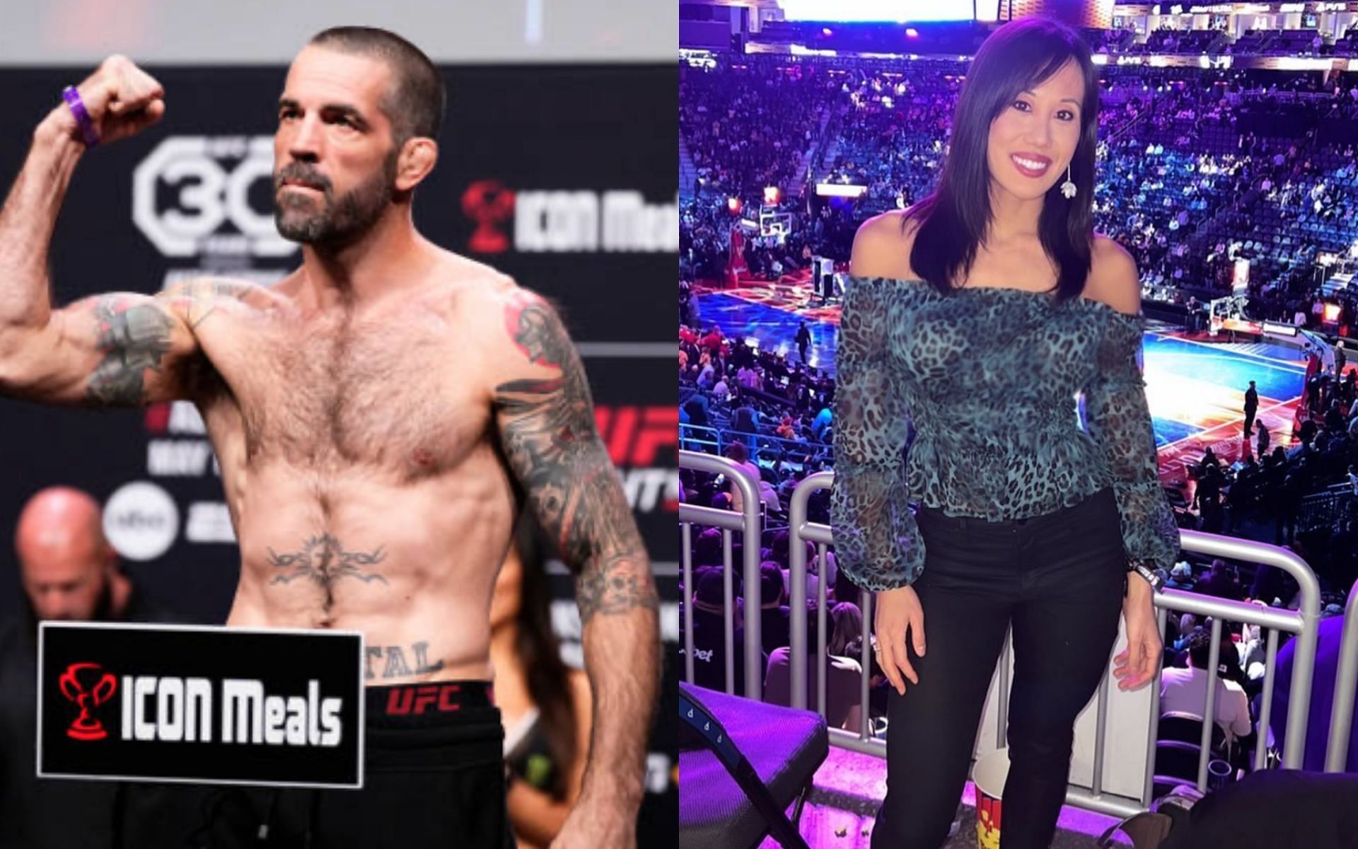Matt Brown (left) offers a word of advice to Helen Yee (right) [Photo Courtesy @iamtheimmortal and @helenyeesports on Instagram]