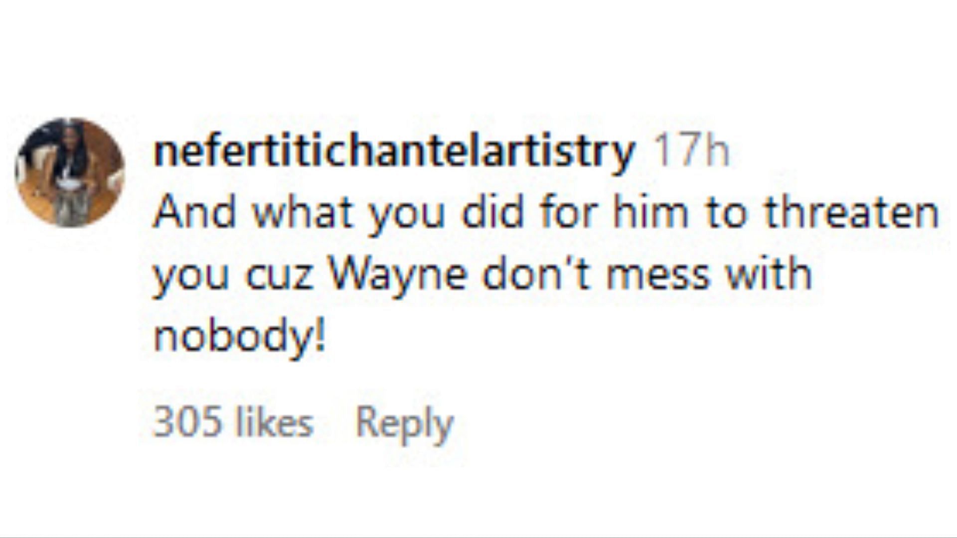 Some netizens supported Wayne (Image via Instagram/@nefertitichantelartistry)