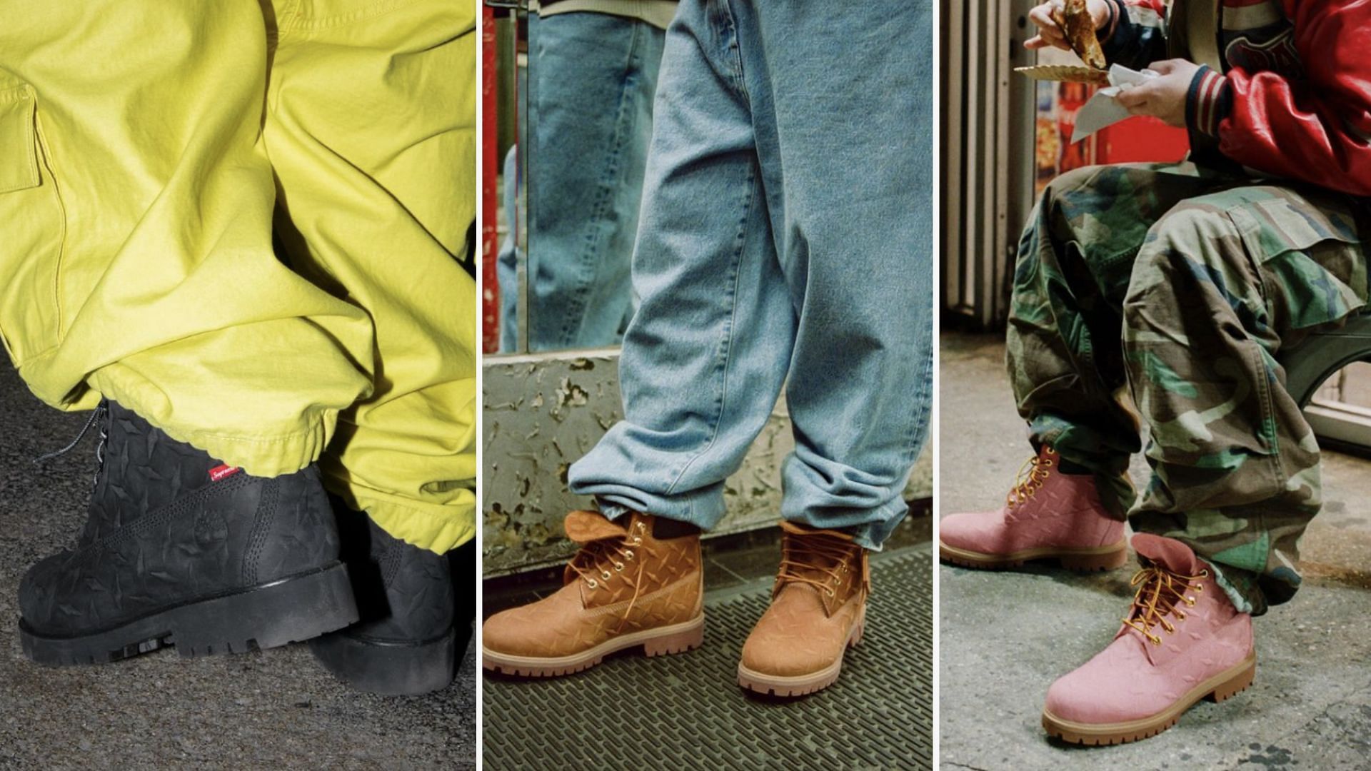 Here&#039;s an on-foot look at the three colorways (Image via Supreme)