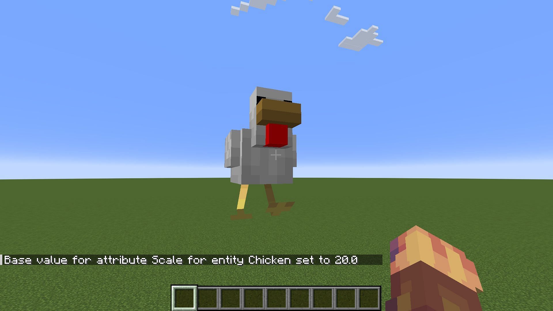 A new command is used to increase the size of a chicken in Minecraft.