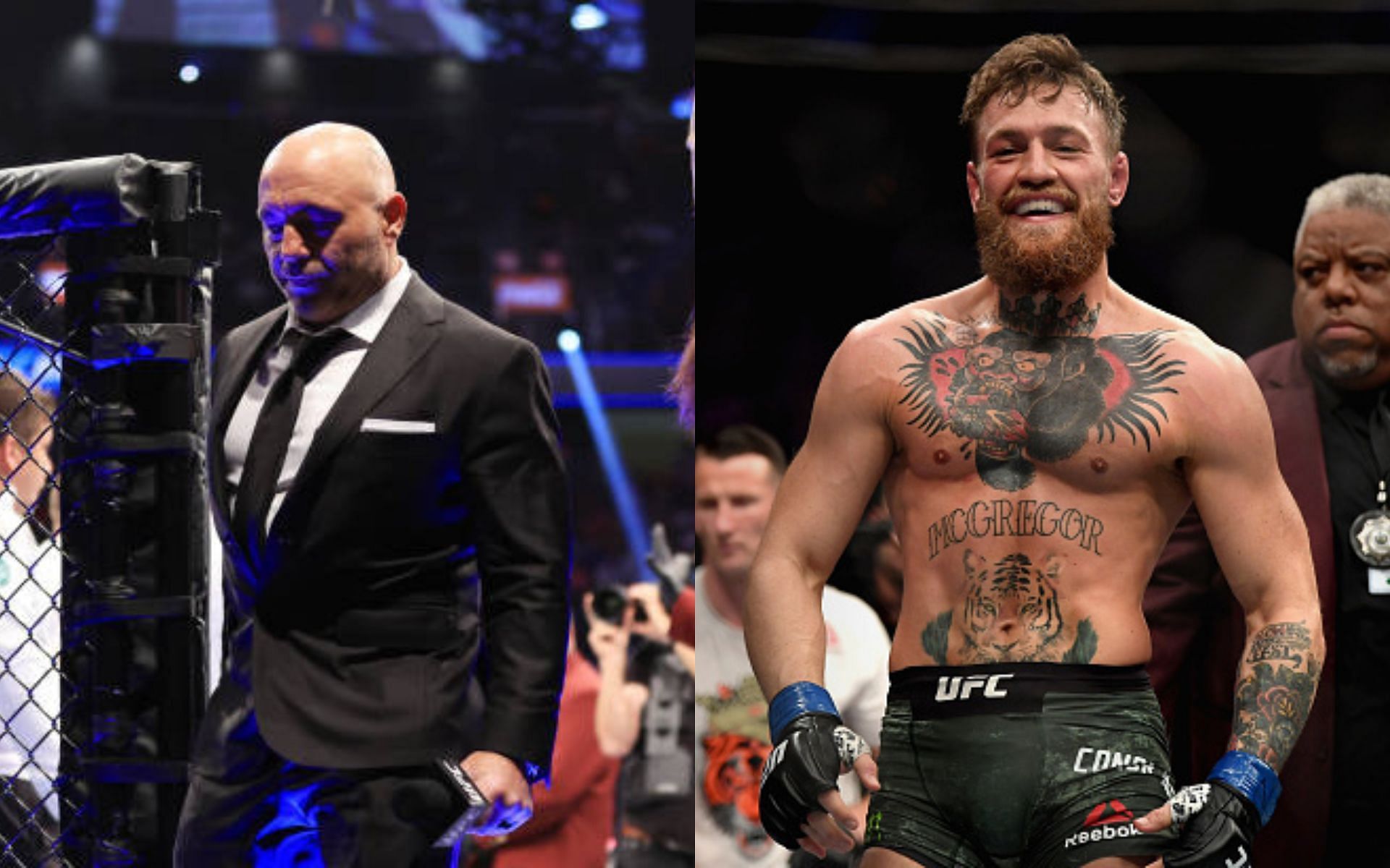 Joe Rogan (left); Conor McGregor (right)