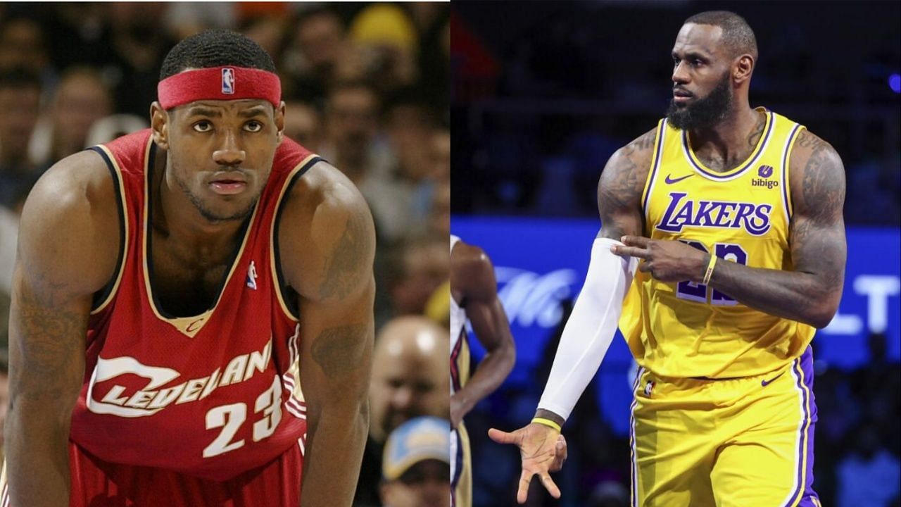 LeBron James in his rookie season (L) and his 21st season (R) 