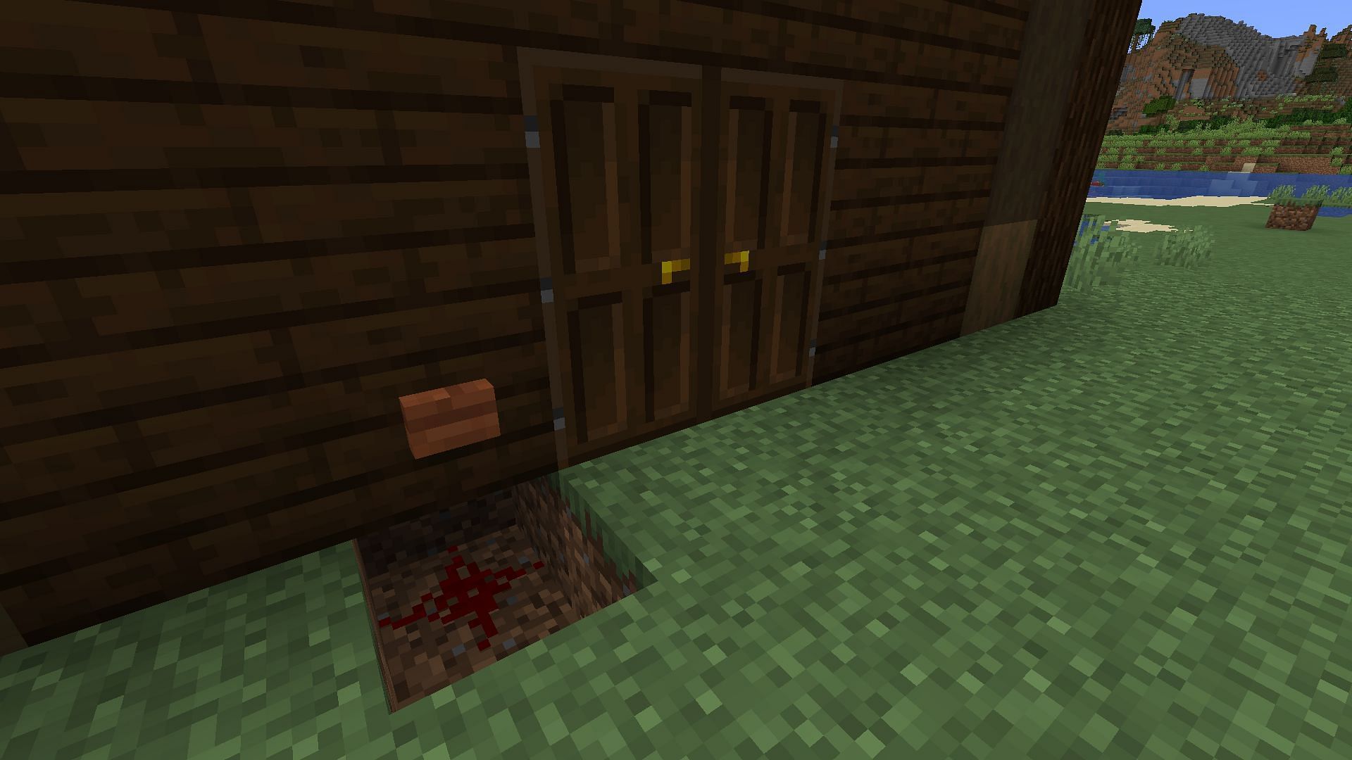 Wiring a simple button is the first step in making a doorbell in Minecraft (Image via Mojang)