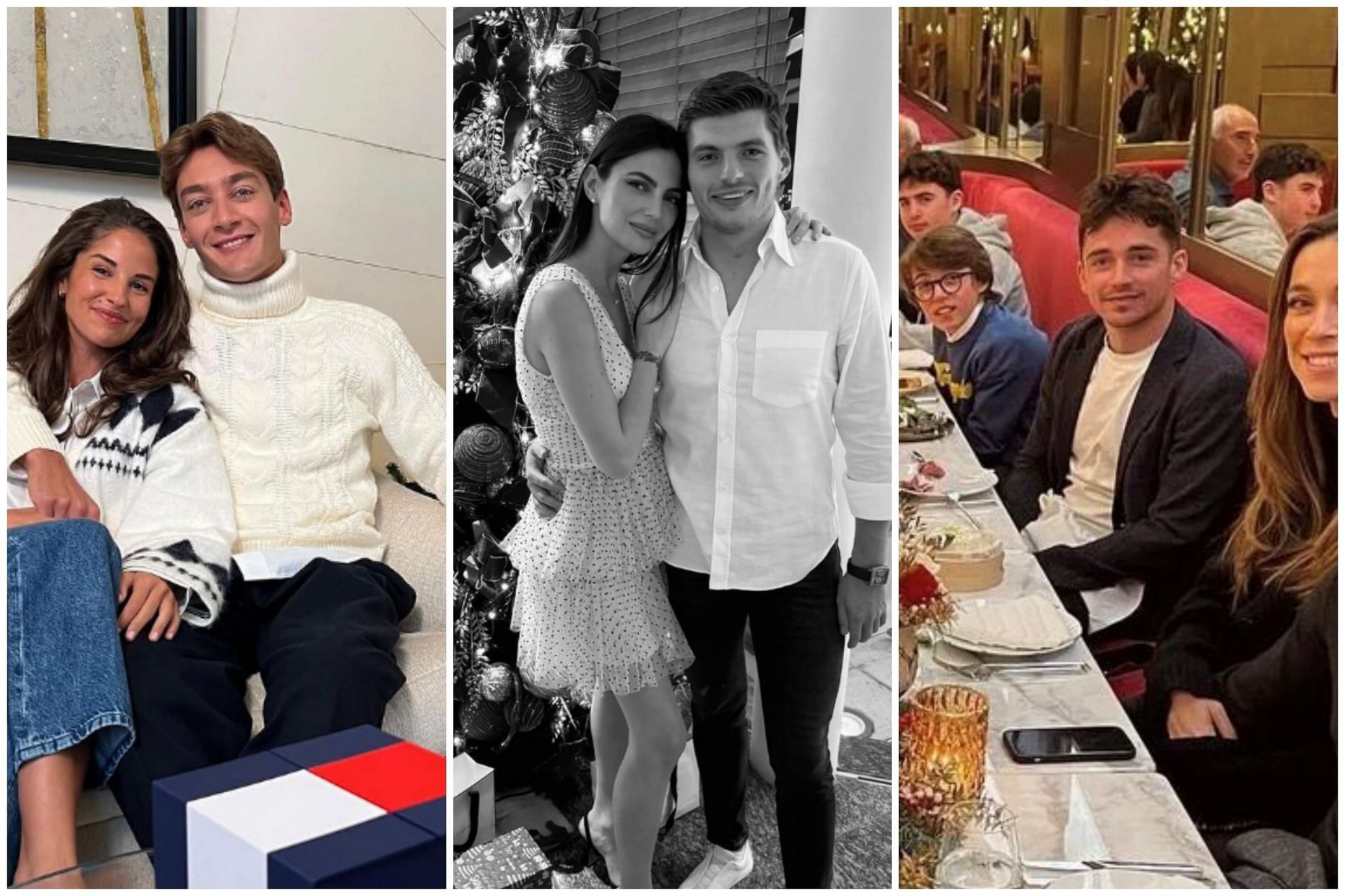 George Russell (L), Max Verstappen (C) and Charles Leclerc (R) (Collage via Sportskeeda)