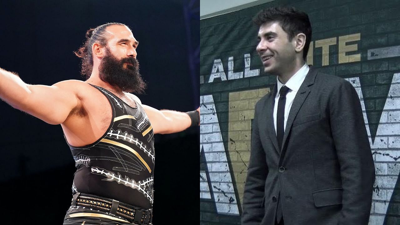 Brodie Lee (left) and AEW president Tony Khan (right)