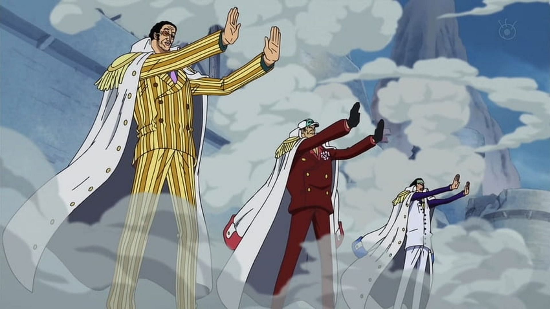 The Admirals combining their Busoshoku Haki in One Piece (Image via Toei Animation)