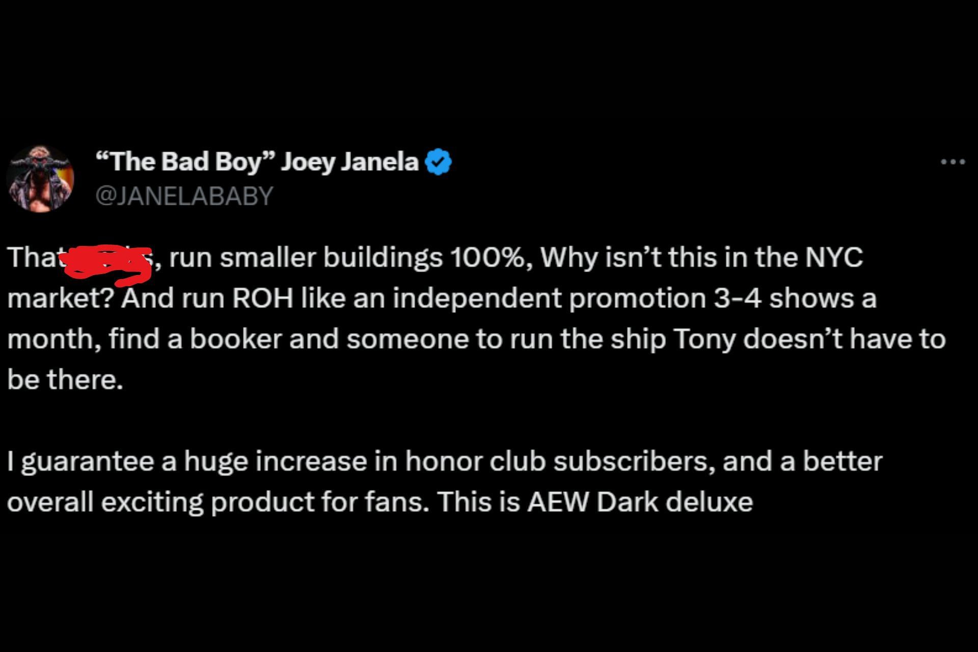 Joey Janela&#039;s tweet