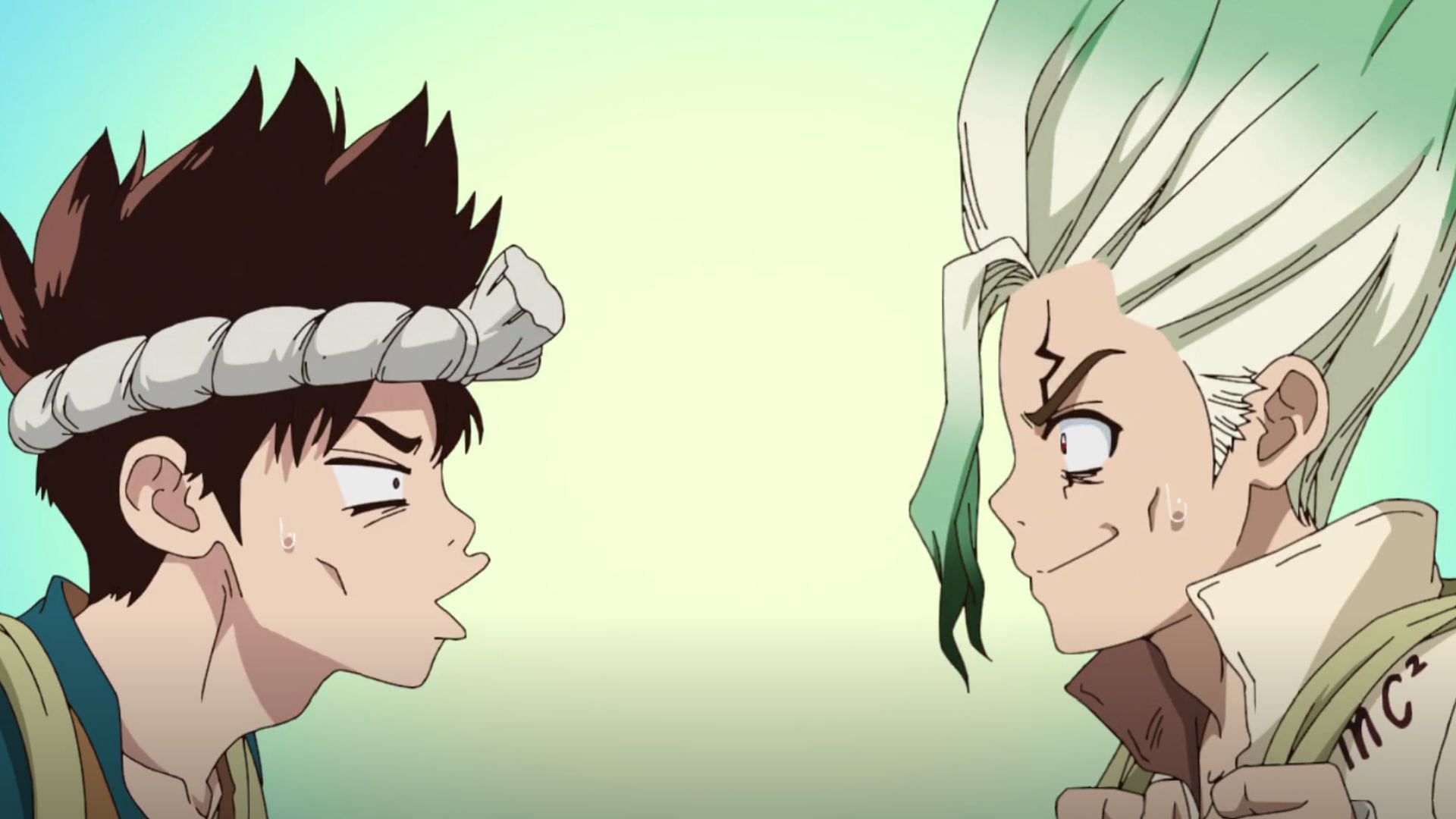 Chrome and Senku as seen in the Dr. Stone anime (Image via TMS Entertainment)