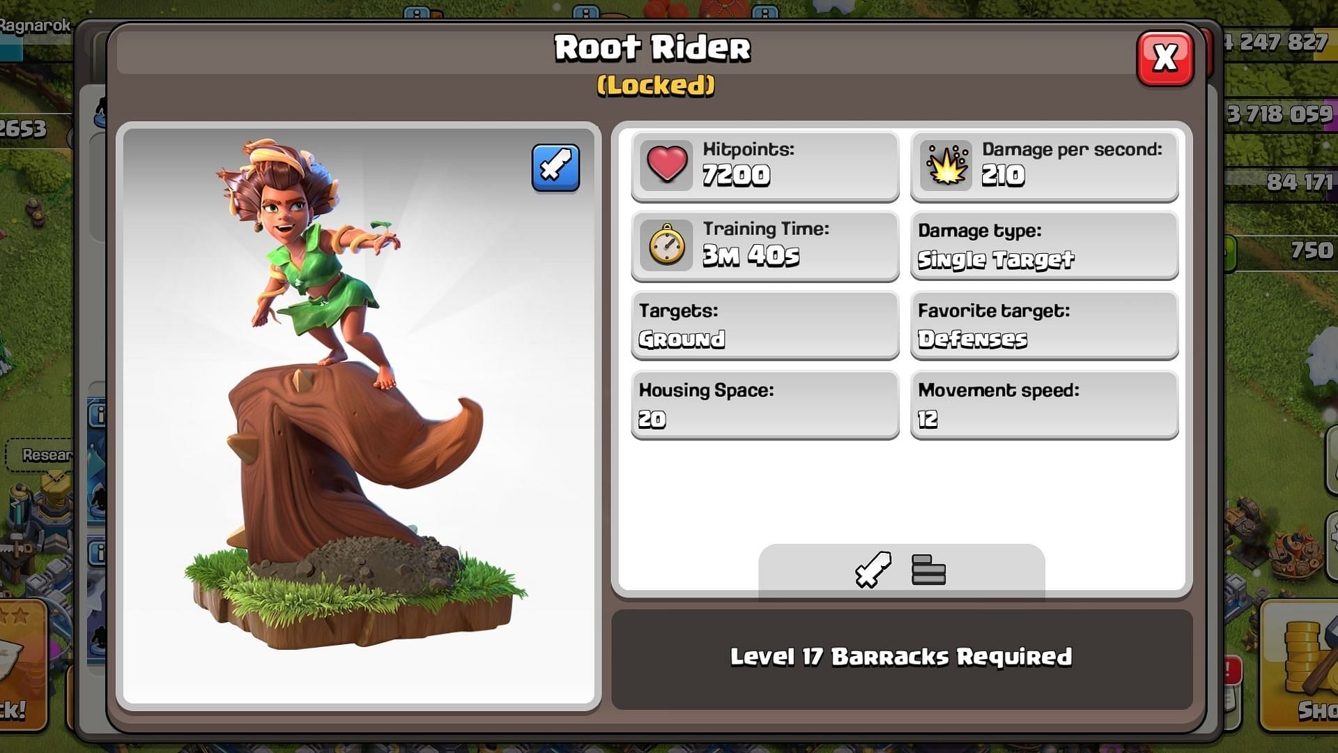 Clash of Clans Root Rider stats (Image via Supercell)