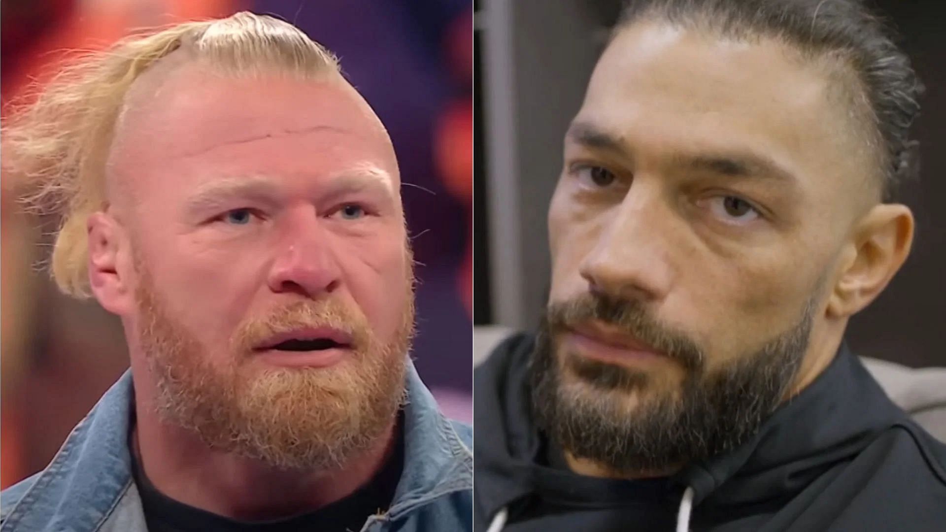 Brock Lesnar (left); Roman Reigns (right)