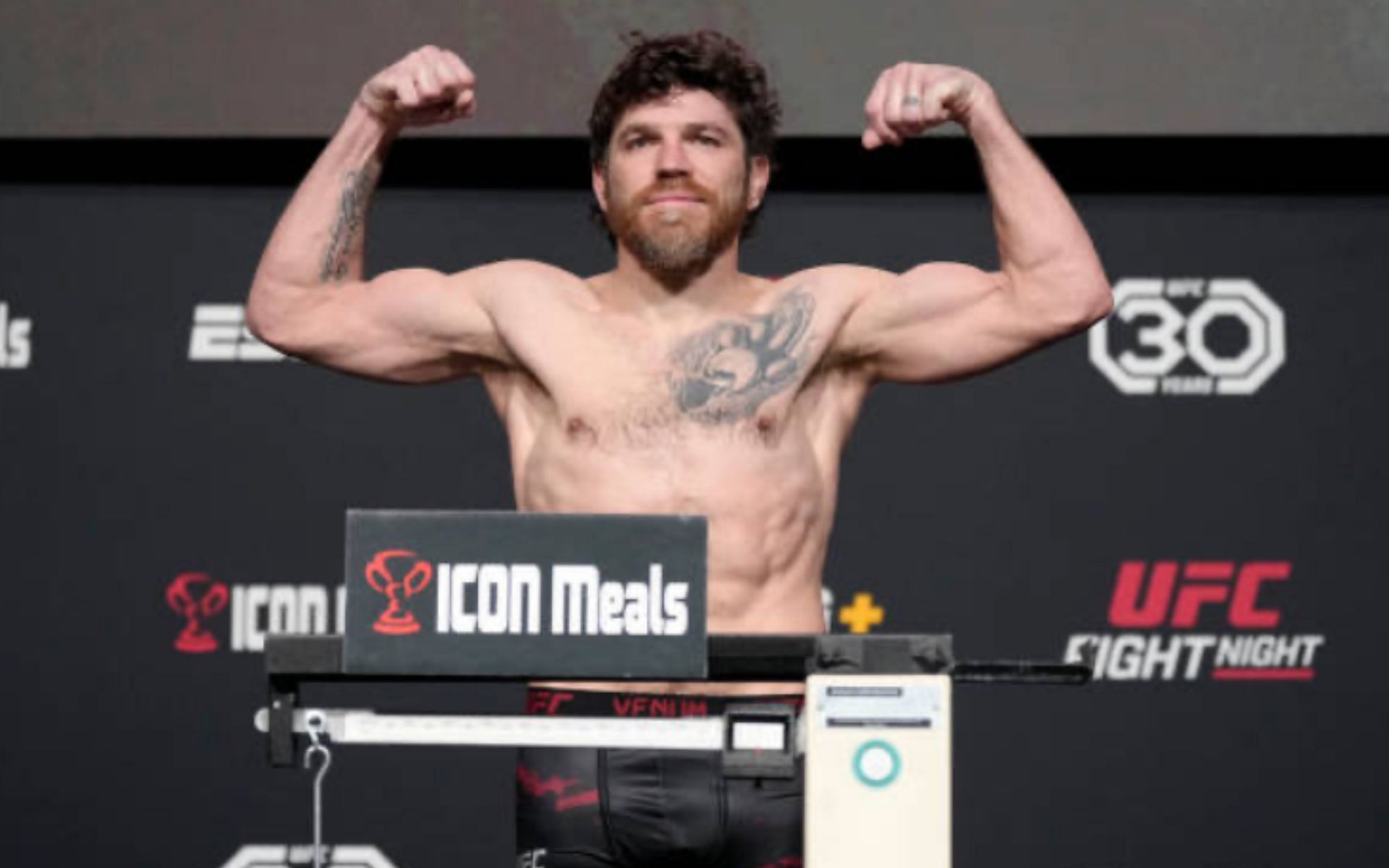 Jim Miller weighing in at UFC Vegas 69 [Photo Courtesy of Getty Images]